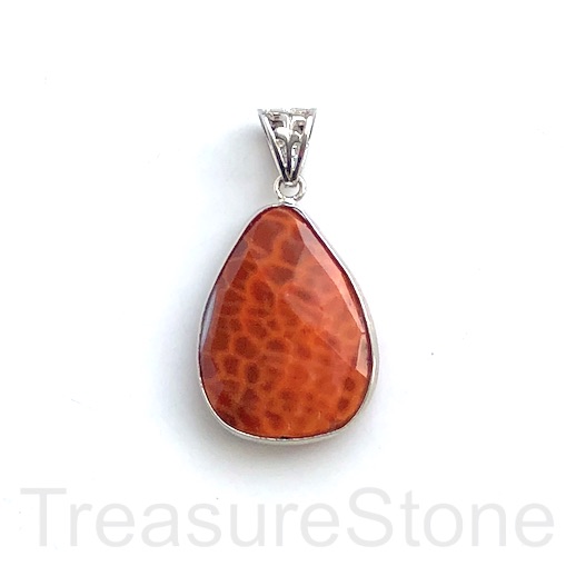 Pendant, dyed Fire Agate, 23x32mm faceted teardrop. Each