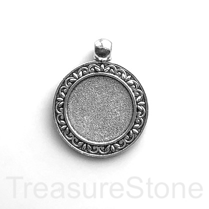 Pendant/Frame/tray, silver-finished, 26mm round. Each.