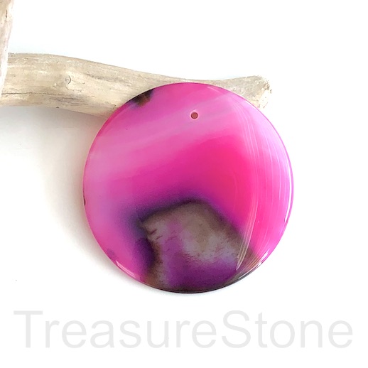 Pendant, fuchsia pink agate, dyed, 53mm. Sold individually.
