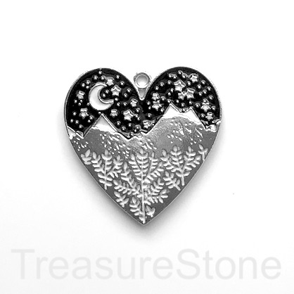 Pendant, silver-finished, 40mm heart, mountain, tree, moon, star