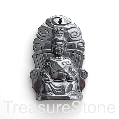 Pendant, hematite, 30x45m carved buddha. Sold individually.