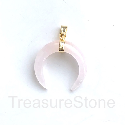 Pendant, rose quartz. 33mm horn/moon, gold top. Each.