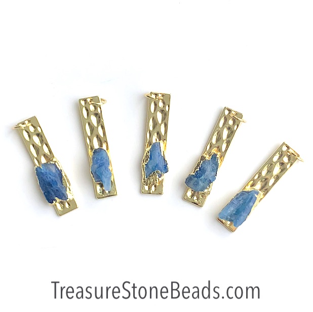 Pendant, rough kyanite. 9x40mm, gold plated brass hammered. ea