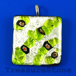 Pendant, lampwork glass, 37mm square. Sold individually.