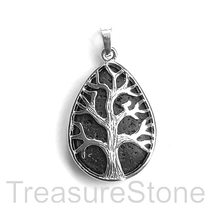Pendant, lava. 25x35mm Tree of Life. Sold individually.