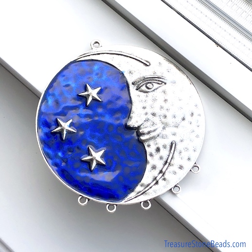 Connector, Pendant, 80mm, moon, stars, blue, enamel. ea - Click Image to Close