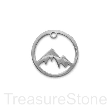 Charm, pendant, silver-finished, 25mm mountain. each