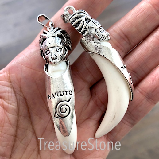 Pendant, stainless steel treated, 64mm NARUTO, resin horn. each
