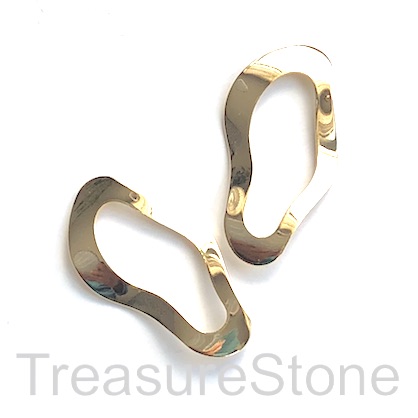 Link, pendant,18k gold-plated brass, 21x41mm hammered oval. 2pcs