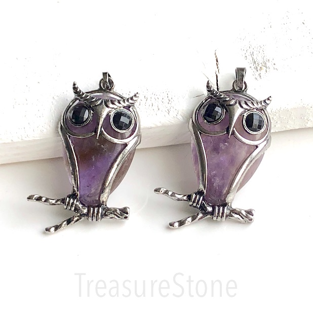 Pendant, Amethyst. 32x47mm owl. each - Click Image to Close