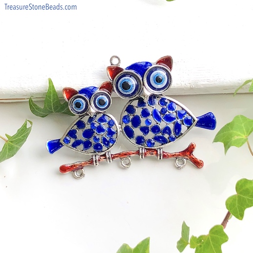 Pendant, silver-plated, blue crystals, evil eye, 65x95mm owl. ea