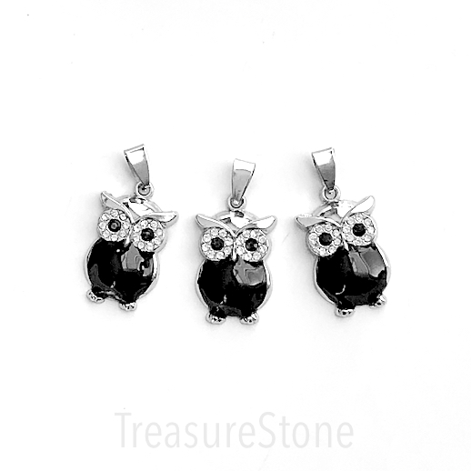 Pendant, stainless steel treated, 17x24mm black owl. each