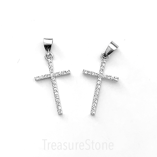 Pendant, stainless steel treated, 17x30mm pave cross. each