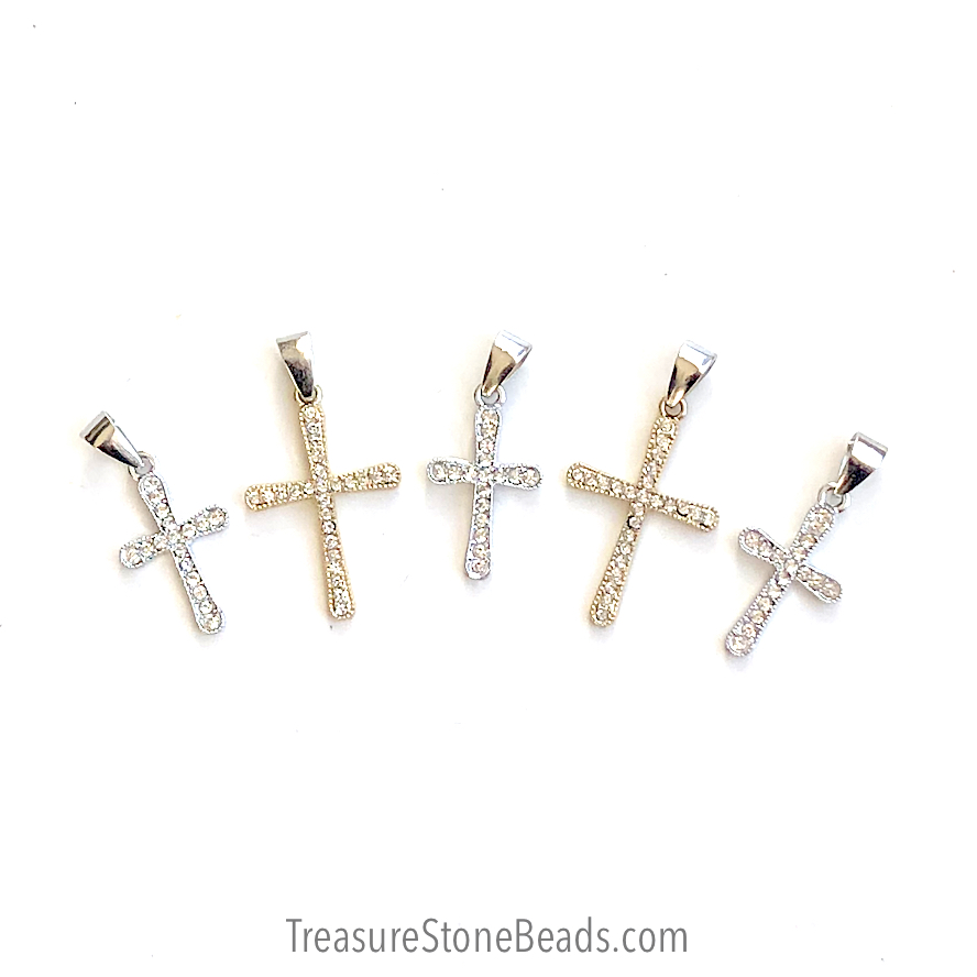 Pendant, stainless steel treated, gold, 20x30mm pave cross. each