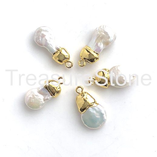Pendant, fresh water pearl, 12x40mm, gold plated pear. Each