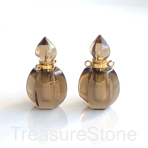 Pendant, smoky quartz,18x33mm perfume, essential oil bottle. ea