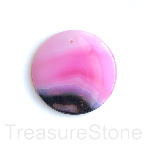 Pendant, pink, black agate (dyed), 50mm. Sold individually.