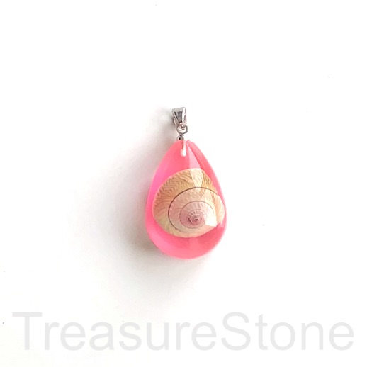 Pendant, resin, pink shell. 18x26mm drop. Each.