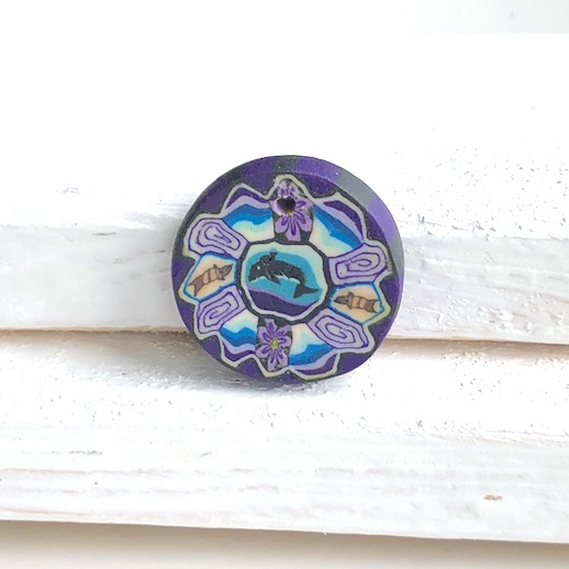Pendant, Polymer Clay, purple, 25mm dolphin, each