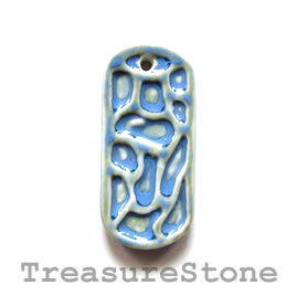 Pendant, Porcelain, 23x51mm, blue. Sold individually.