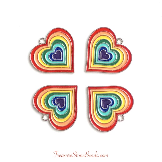Charm / Pendant, 29mm rainbow heart, gold, Enamel. pack of 2 - Click Image to Close