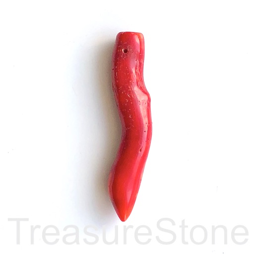 Pendant, coral (dyed), red, 18x67mm stick. ea