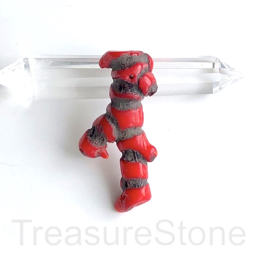 Pendant, coral (dyed), red, 30x56mm stick. ea