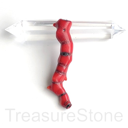 Pendant, coral (dyed), red, 20x65mm stick. ea