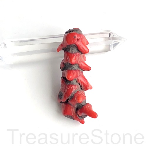 Pendant, coral (dyed), red, 25x60mm stick. ea