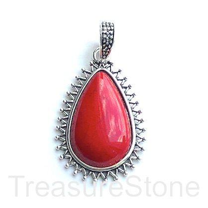 Pendant, dyed red turquoise. 35x50mm drop. Each.