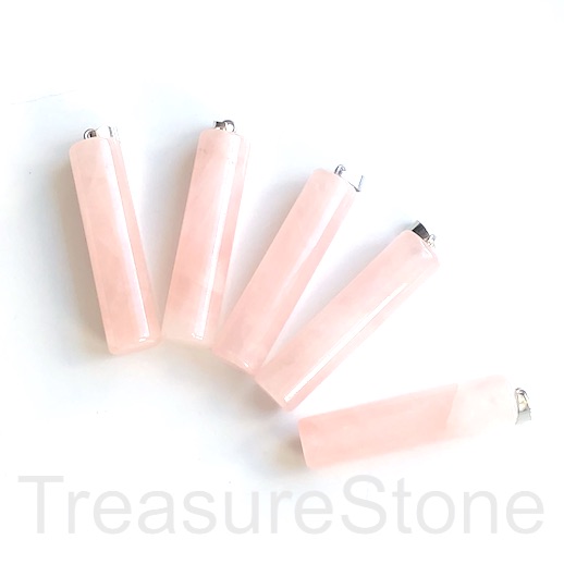 Pendant, rose quartz. 12x50mm round tube. each