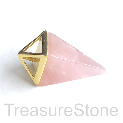 Pendant, rose quartz, gold coloured top, 14x34mm Pyramid. Each