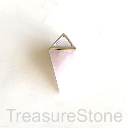 Pendant, rose quartz, silver coloured top, 14x34mm Pyramid. Each