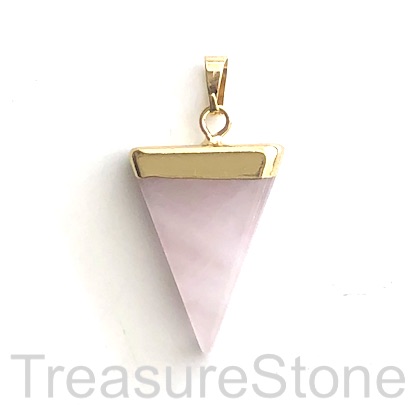 Pendant, rose quartz, 25x30 triangle, gold. Sold individually.