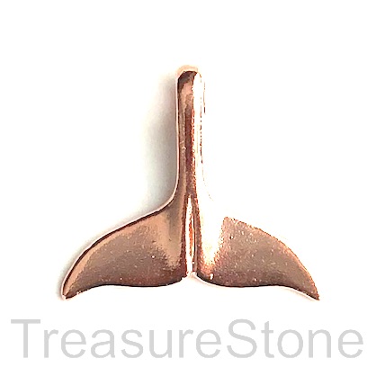 Pendant, rose gold, pewter, 33mm shark tail. Pack of 2.