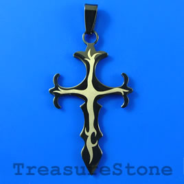Pendant, black stainless steel, 27x40mm cross. Sold individually
