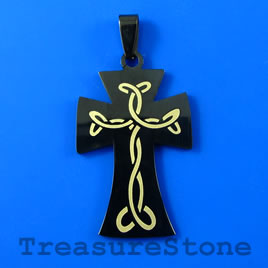 Pendant, black stainless steel, 27x40mm cross. Sold individually