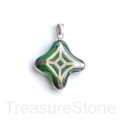 Pendant, sterling silver, pave, green glass, 27mm. each