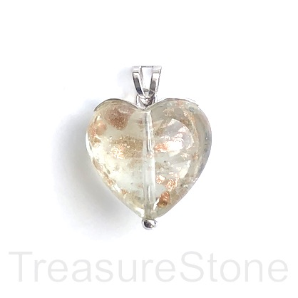 Pendant,sterling silver, clear,gold lampwork glass heart,28mm.ea