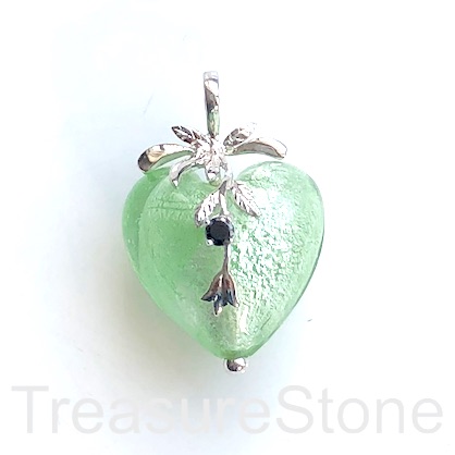 Pendant,sterling silver,light green lampwork glass heart,28mm.ea