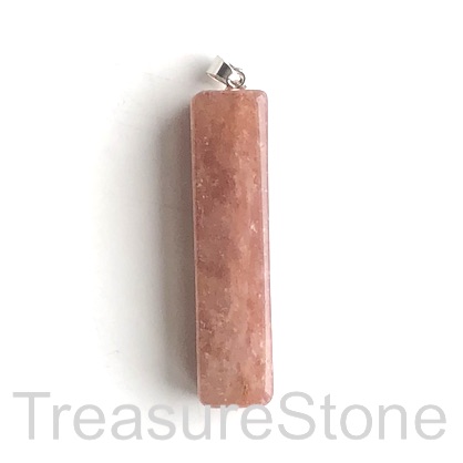 Pendant, strawberry quartz. 12x53mm square tube. Each.