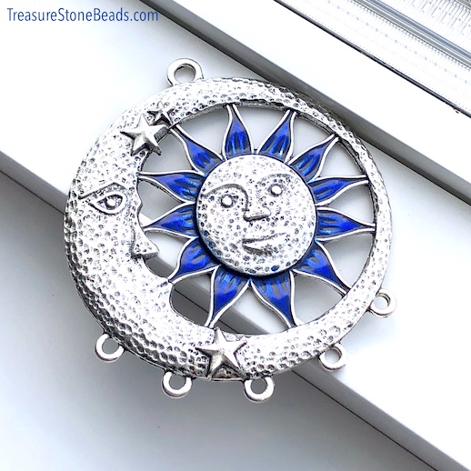 Connector, Pendant, 80mm sun, star, moon, blue, enamel. ea - Click Image to Close