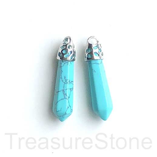 Pendant, synthetic turquoise, 8x30mm. Pkg of 2.