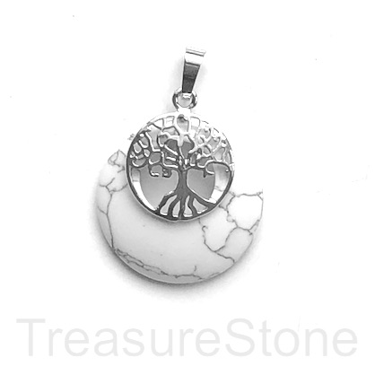 Charm, Pendant, syn turquoise. 28mm, Tree of Life. Each.