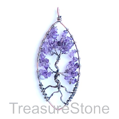 Pendant, amethyst. 37x75mm Tree of Life. Sold individually.
