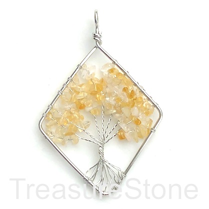 Pendant, citrine. 50x60mm Tree of Life. Sold individually.