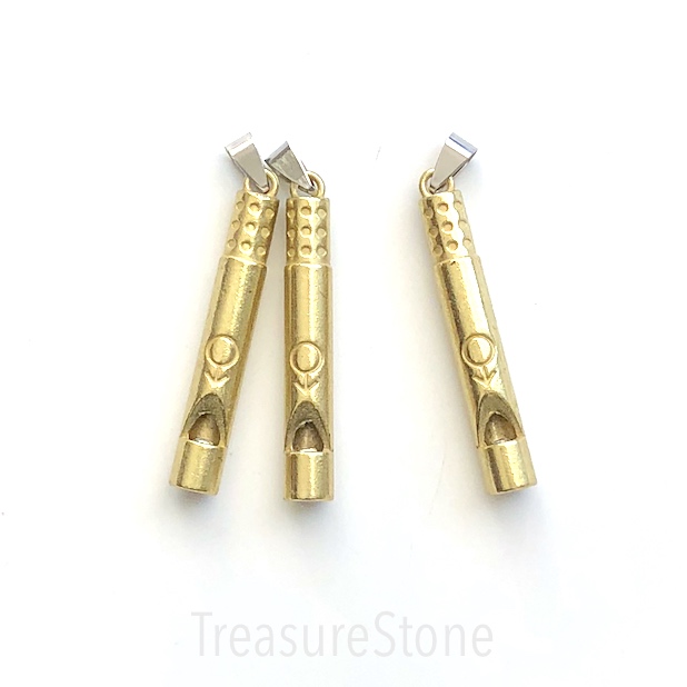 Pendant, stainless steel treated, gold plated, 8x48mm whistle.ea