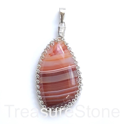 Pendant, agate (dyed), wire-wrapped, 36x60. Sold individually.