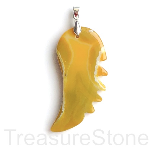Pendant, yellow agate (dyed), 45x61mm angel wing. ea