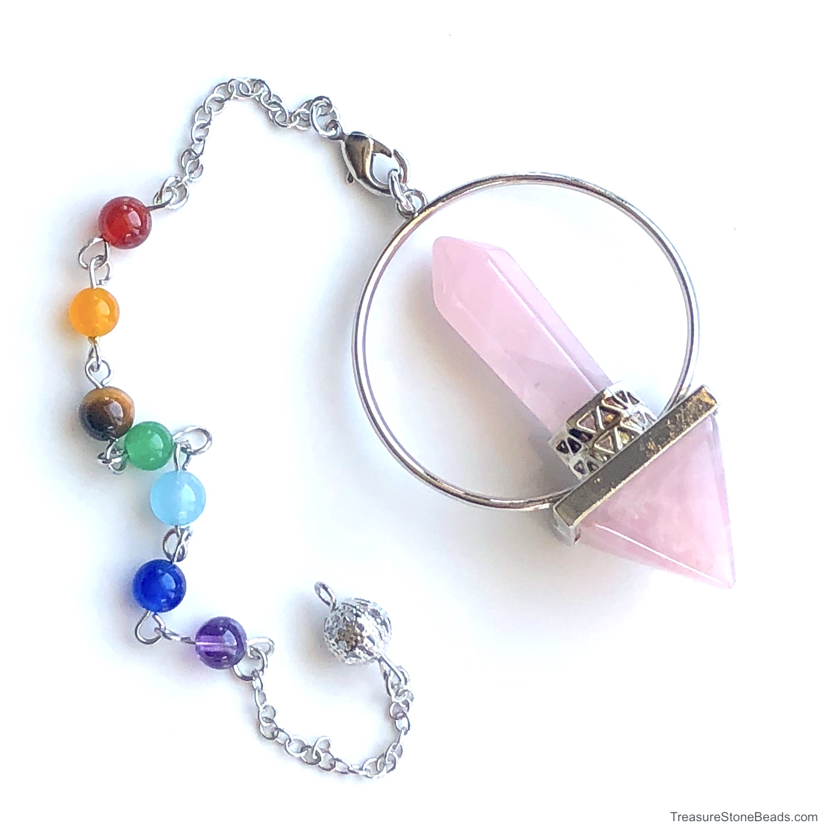 Pendant, pendulum, rose quartz, 41x56mm, chakra bracelet, ea